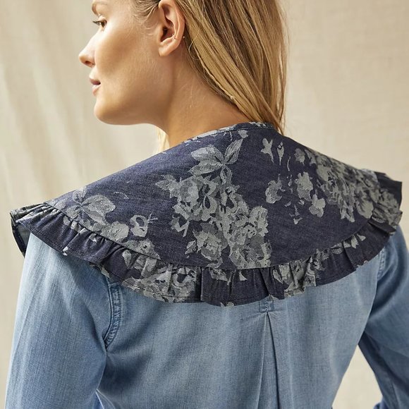 NWT Anthropologie Ruffled Chambray Collar - Picture 3 of 3